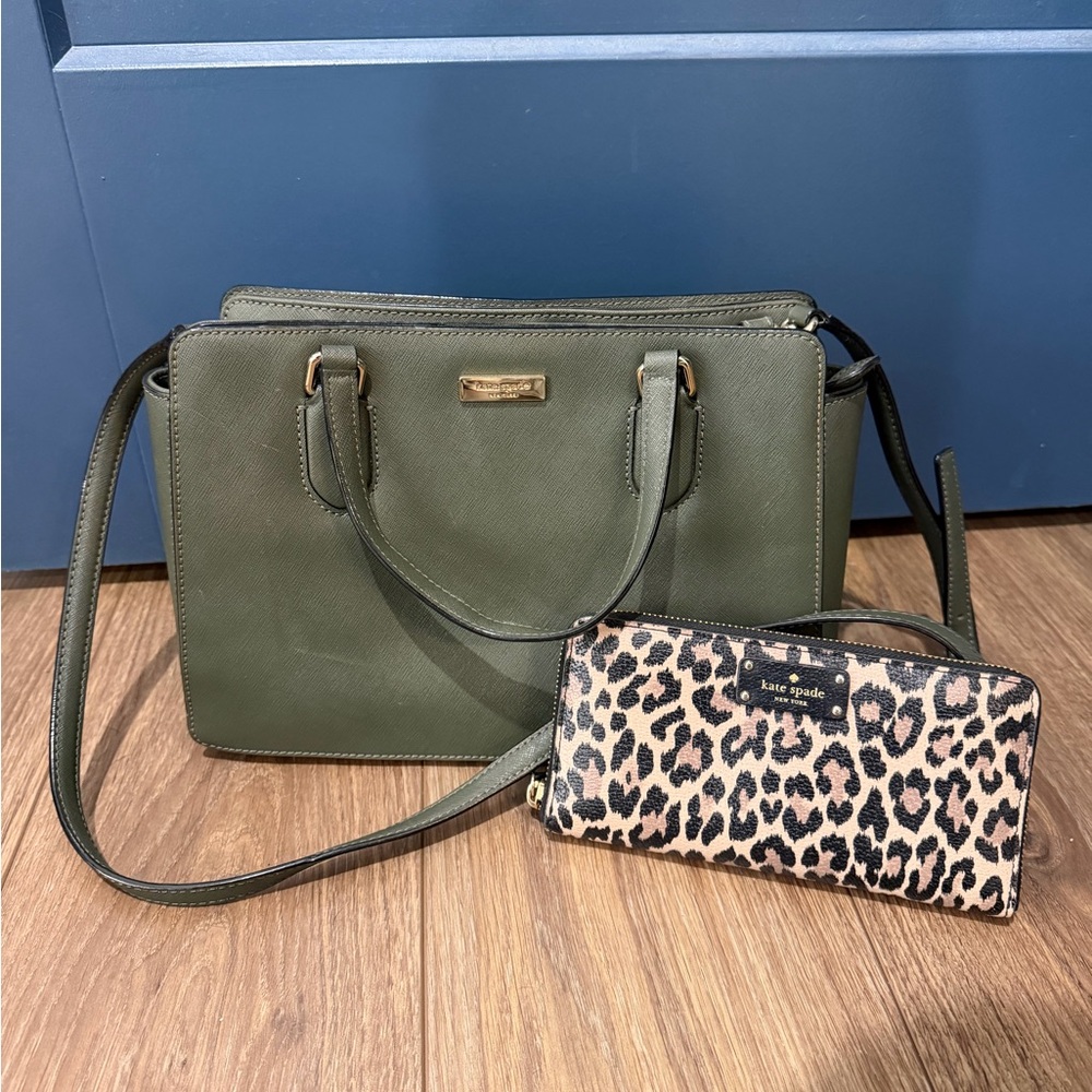 Kate Spade Olive Satchel with Leopard Print Wallet